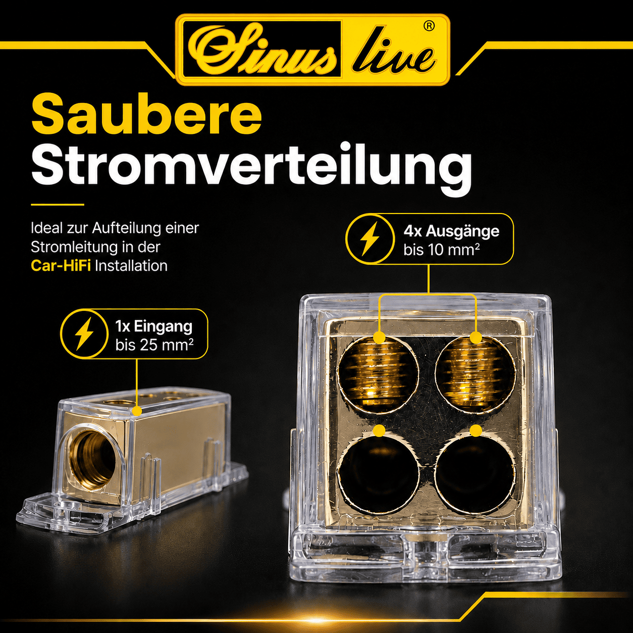 Sinuslive VB1-4 Stromverteiler 1x Eingang bis 25mm² auf 4x Ausgang bis 10mm²