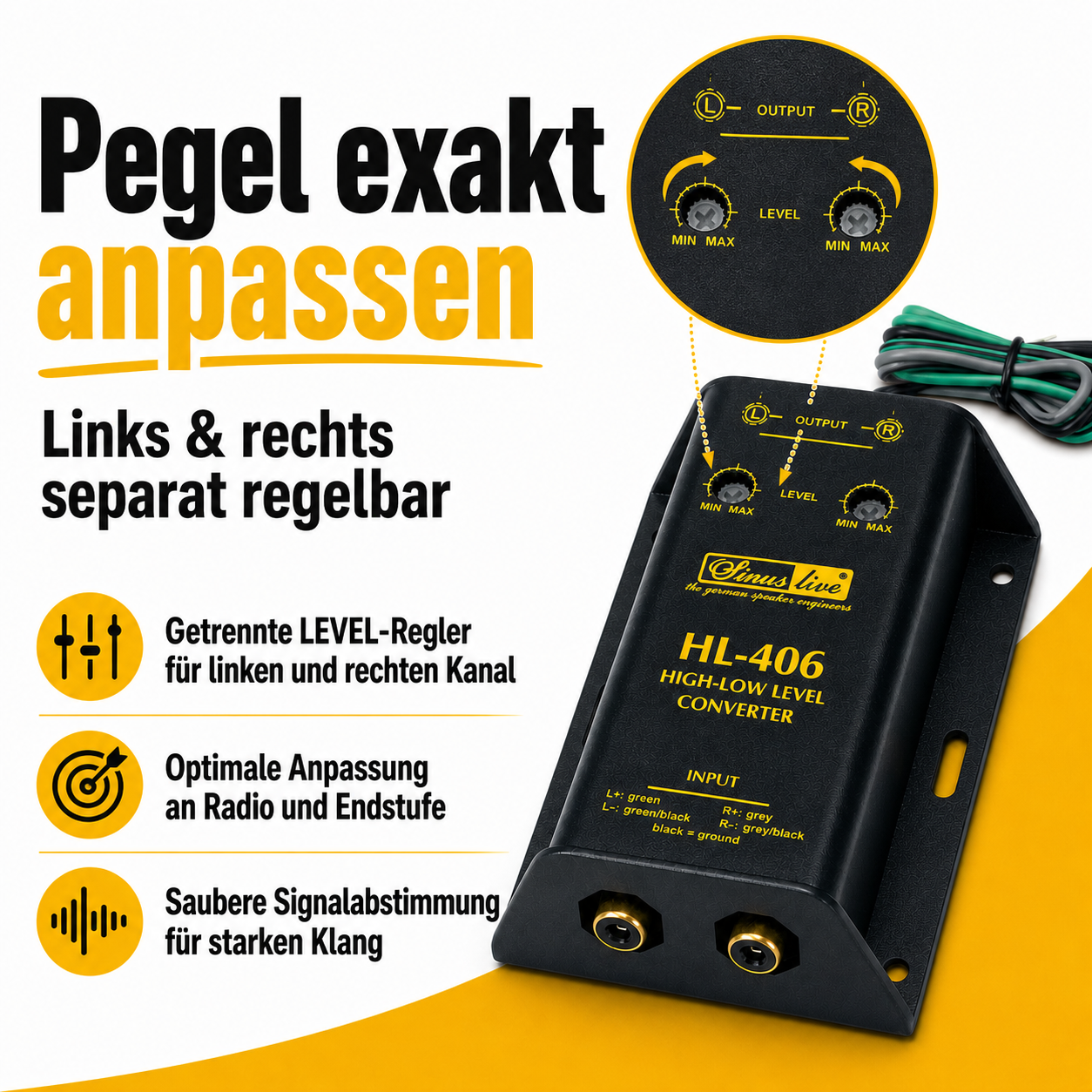 B-Ware HL-406 High/Low-Level-Converter - Lautsprecherkabel auf Cinch