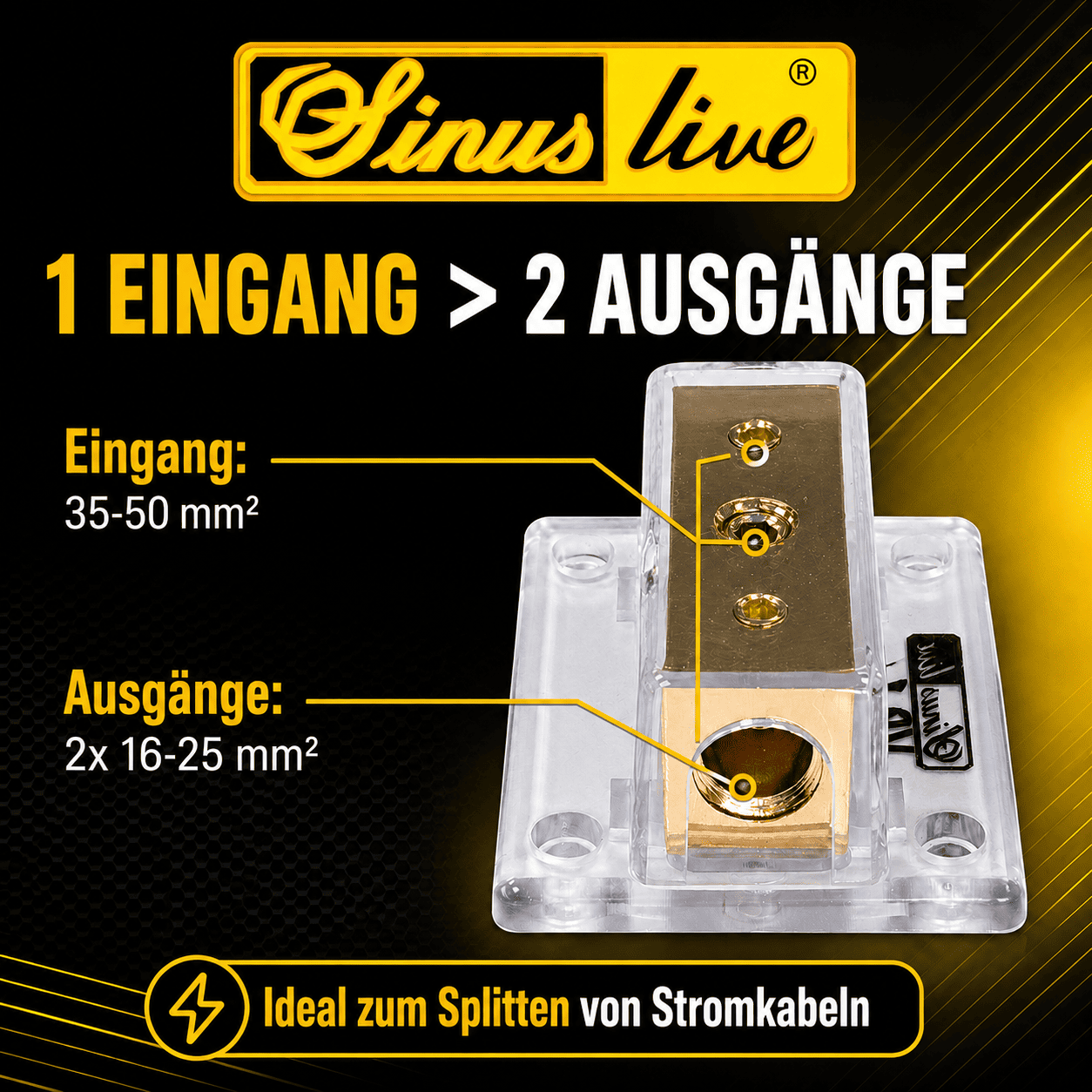 Sinuslive VB1-2 Stromverteiler Eingang von 35-50mm² auf zwei Ausgänge 16-25mm²