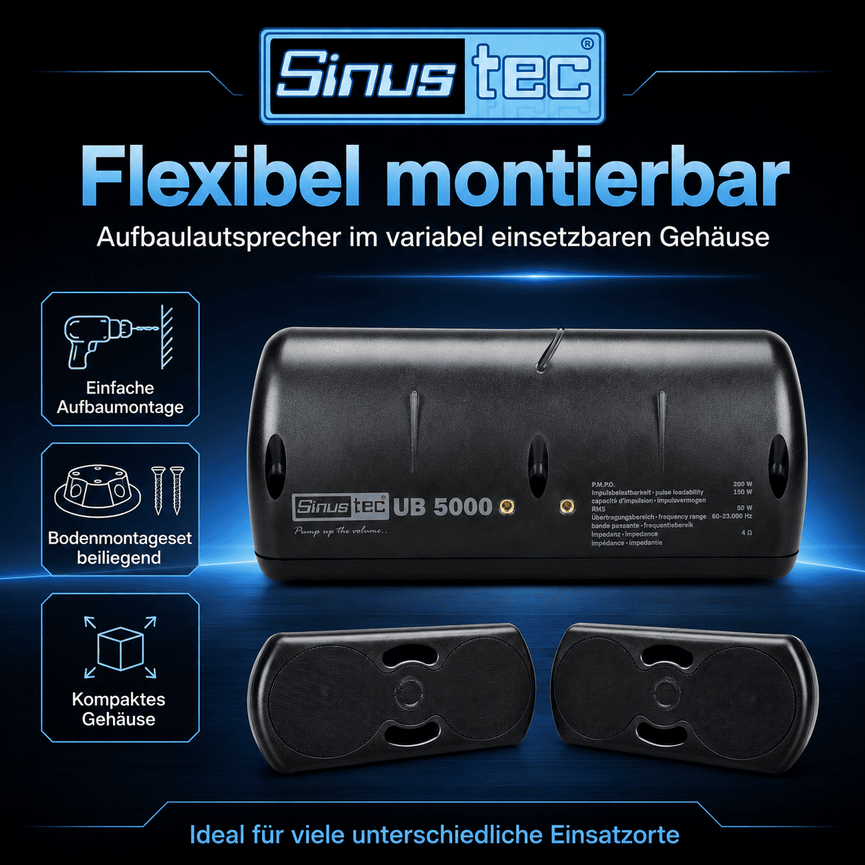 Sinustec UB-5000 Gehäuse 3-Wege Aufbaulautsprecher