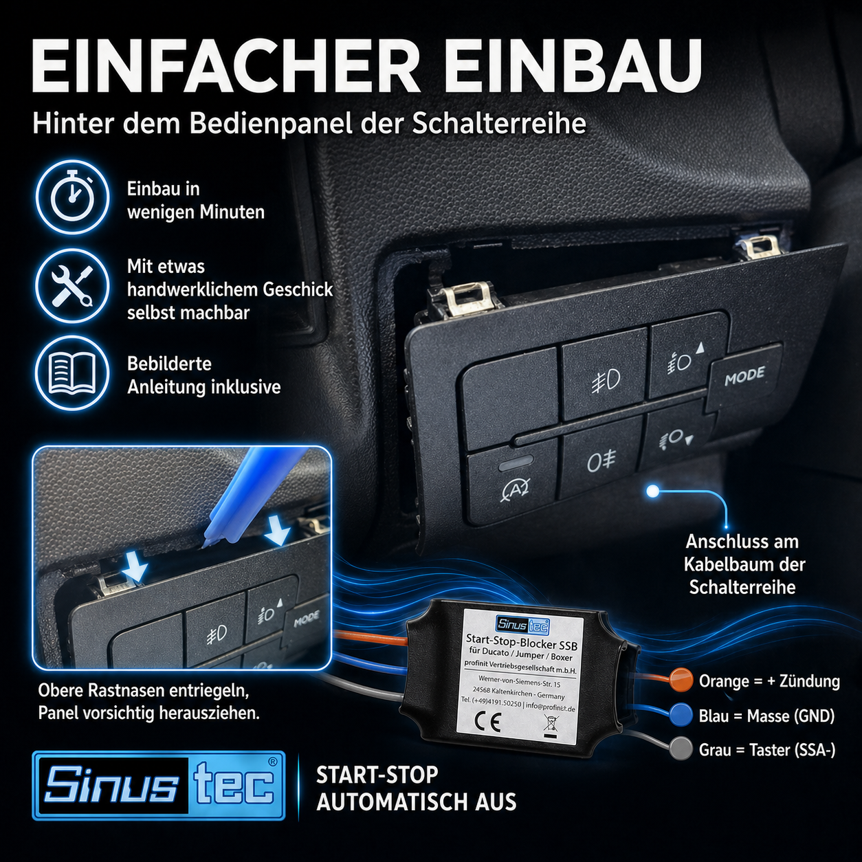 Sinustec Start-Stop-Blocker SSB-Modul für Ducato / Jumper / Boxer