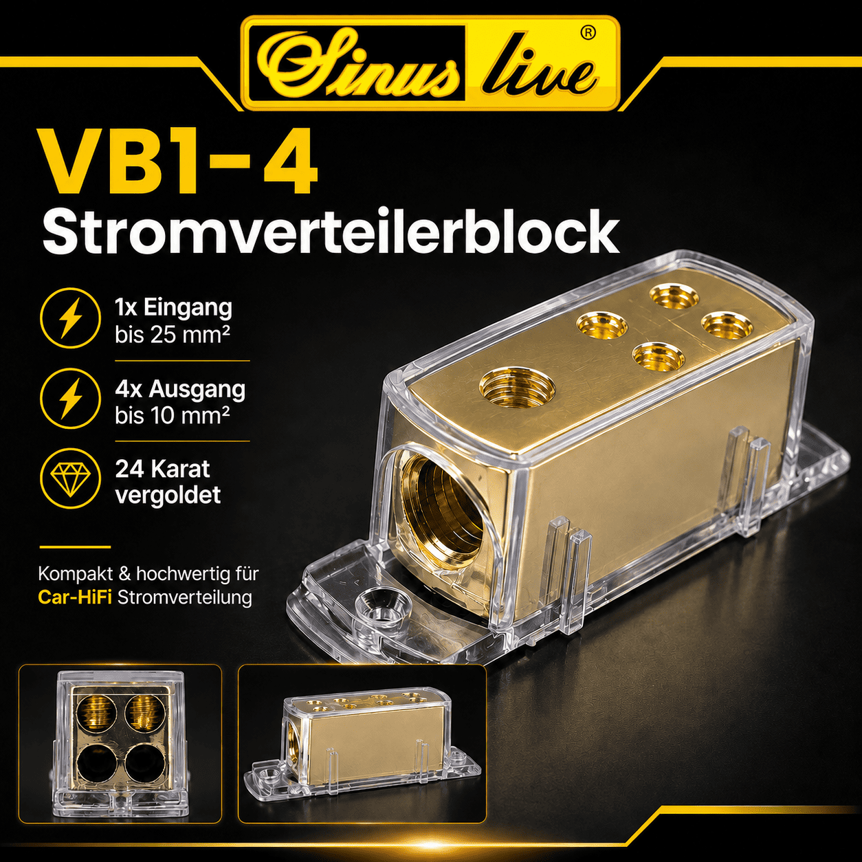 Sinuslive VB1-4 Stromverteiler 1x Eingang bis 25mm² auf 4x Ausgang bis 10mm²
