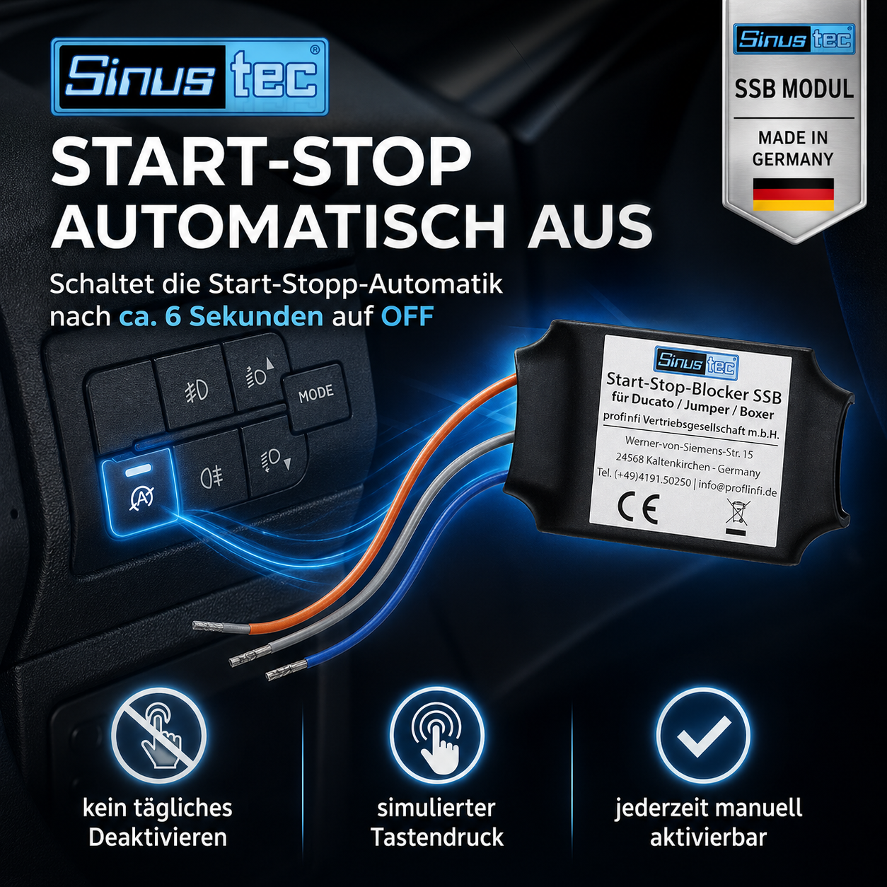 Sinustec Start-Stop-Blocker SSB-Modul für Ducato / Jumper / Boxer