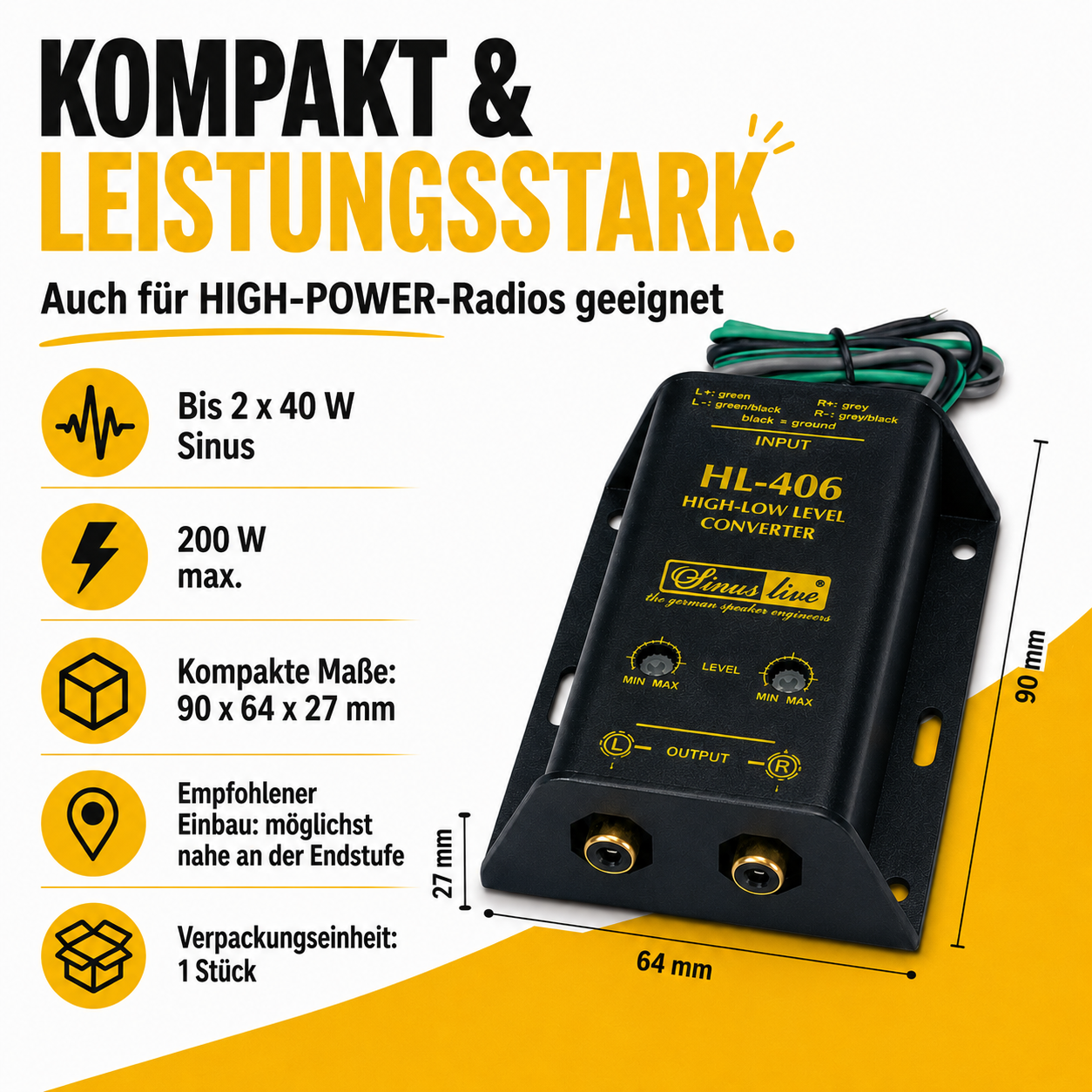B-Ware HL-406 High/Low-Level-Converter - Lautsprecherkabel auf Cinch