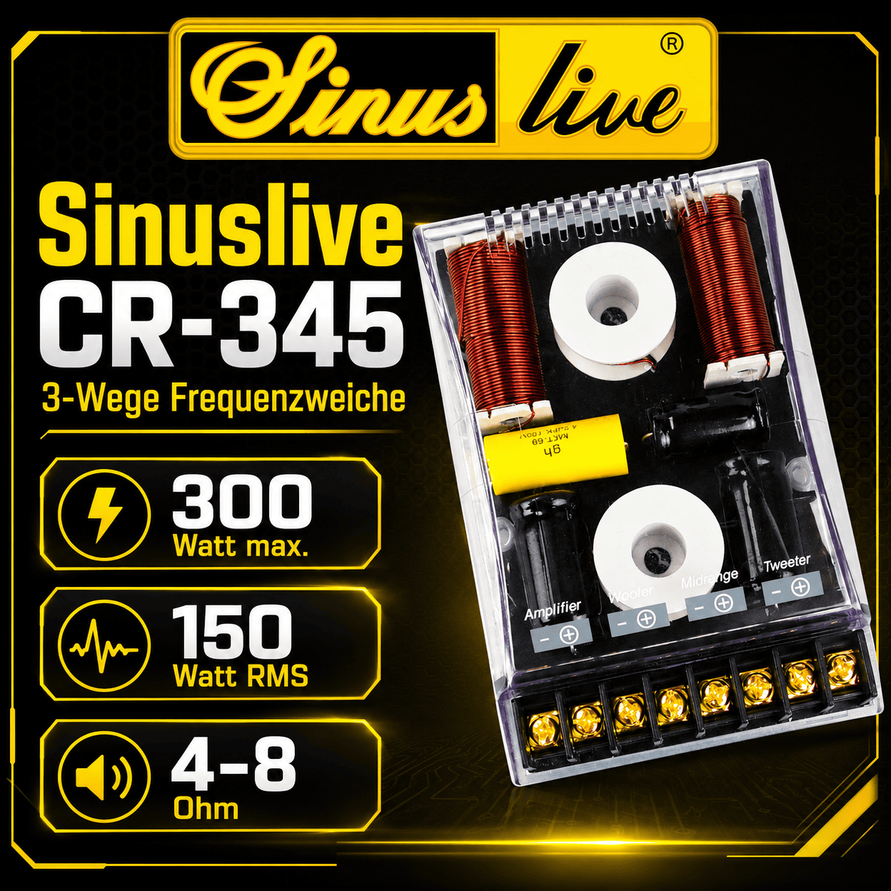 Sinuslive CR-345 3-Wege-Lautsprecher-Frequenzweiche