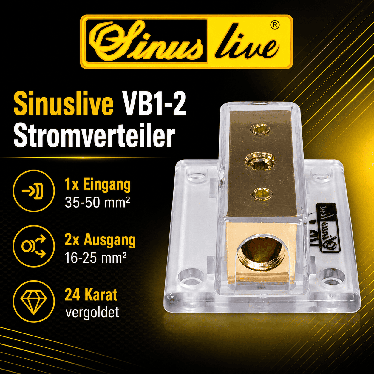 Sinuslive VB1-2 Stromverteiler Eingang von 35-50mm² auf zwei Ausgänge 16-25mm²