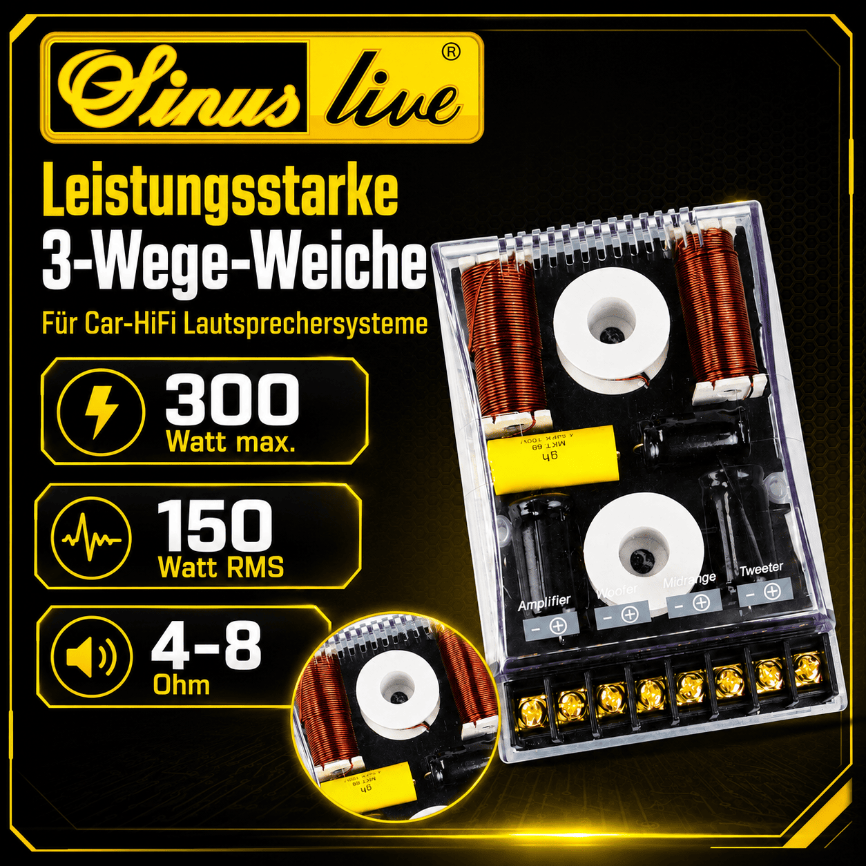 Sinuslive CR-345 3-Wege-Lautsprecher-Frequenzweiche