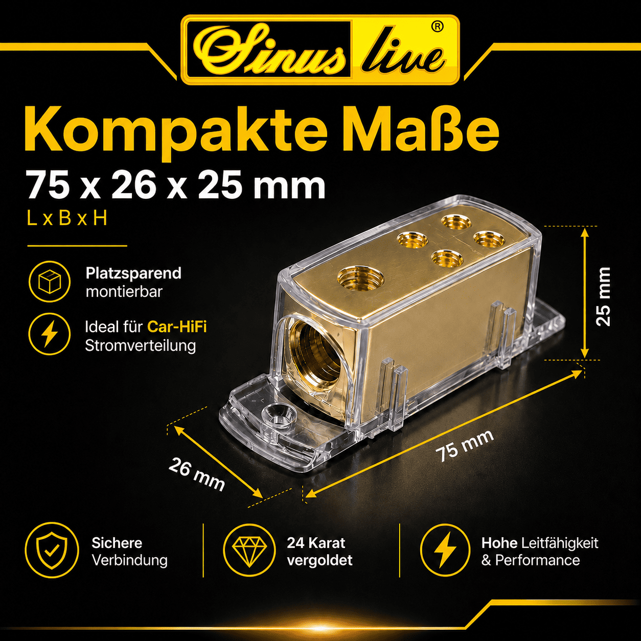Sinuslive VB1-4 Stromverteiler 1x Eingang bis 25mm² auf 4x Ausgang bis 10mm²