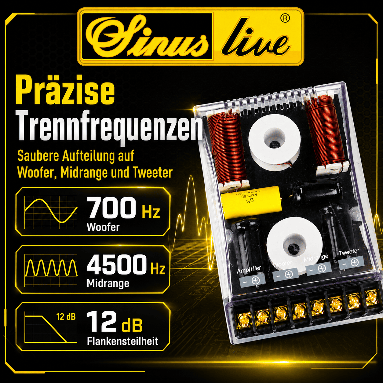 Sinuslive CR-345 3-Wege-Lautsprecher-Frequenzweiche