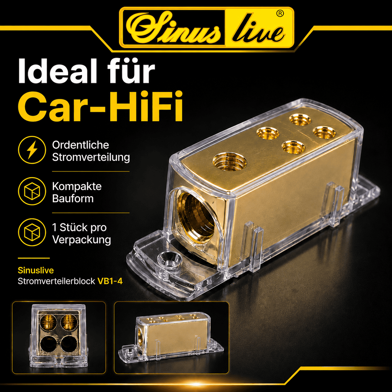 Sinuslive VB1-4 Stromverteiler 1x Eingang bis 25mm² auf 4x Ausgang bis 10mm²