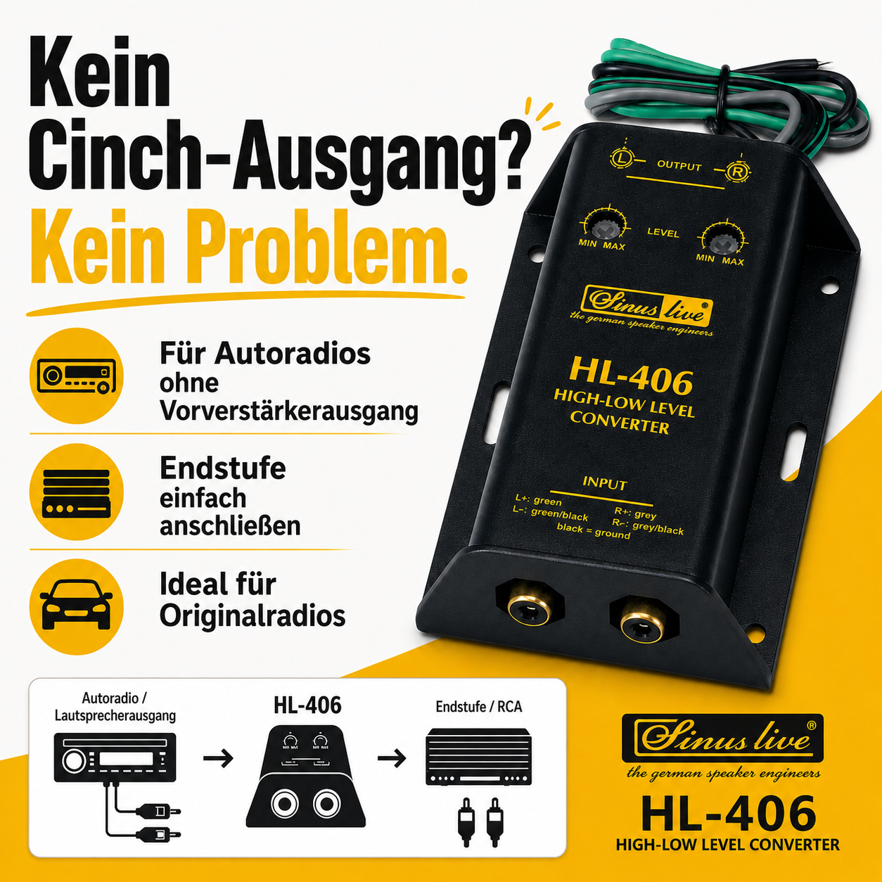 B-Ware HL-406 High/Low-Level-Converter - Lautsprecherkabel auf Cinch
